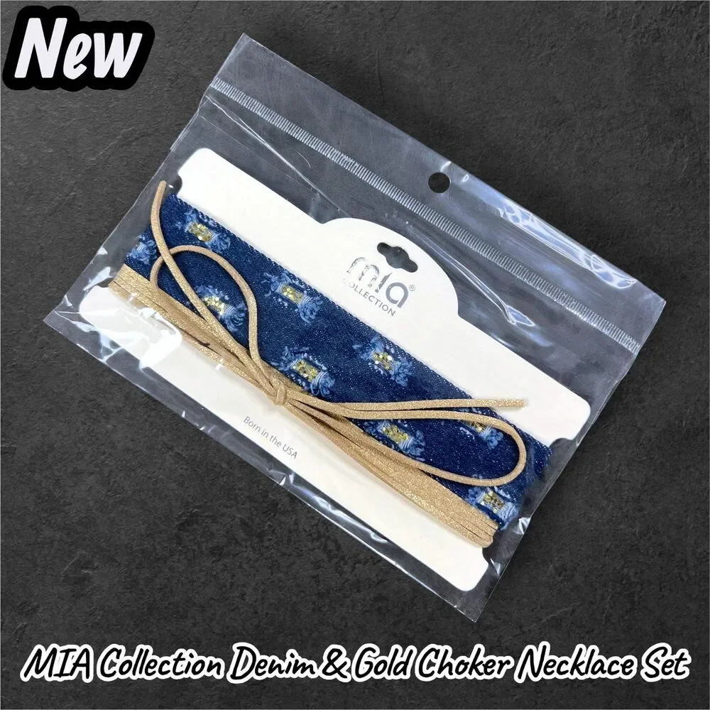 NEW MIA Collection Denim & Gold Choker Necklace Set (2 Piece)